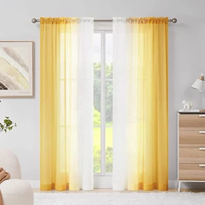 Imagen de Melodieux Cortinas Transparentes Amarillas degradadas de Gasa con Bolsillo para Barra, 56 x 96 Pulgadas, 2 Paneles