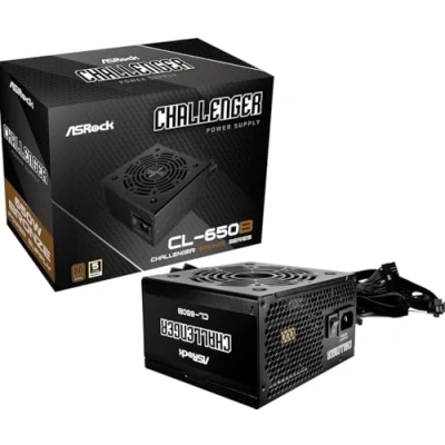 Imagen de Fuente ALIMENTACION ASROCK CL 650B,PSU,650W,80 Plus Bronze,120MM,Active PFC,PCI E (6+2 Pin) x4,SATA (5 x4