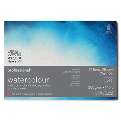 Imagen de Winsor &amp; Newton Papel de Acuarela Profesional, Grano Satinado, 300gr, 100% Algodón, Blanco Natural, Libre Ácidos, 17,8X25,4CM, Bloc Encolado en los 4 Lados, 20 Hojas