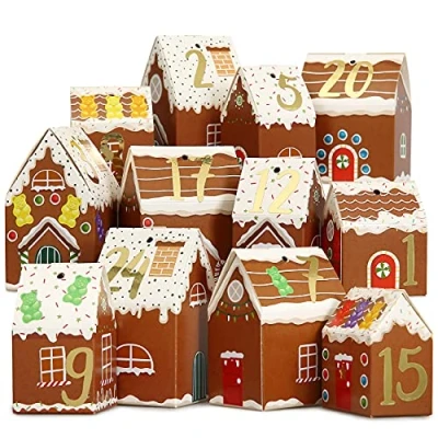 Imagen de Papierdrachen el Calendario de adviento DIY para Hacer Manualidades y Rellenar Juego Casitas Jengibre 24 Cajas Plegables Colores Montar Decorar Reutilizables