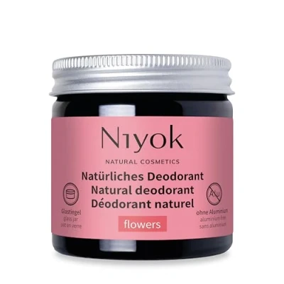 Imagen de Niyok® Desodorante 2 en 1 antitranspirante &quot;Flowers&quot; (40 ml) natural sin aluminio Protección 24 horas contra el olor y sudor Crema para hombre mujer