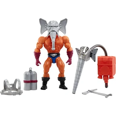 Imagen de Mattel Masters of the Universe Origins Juego de figura acción y accesorios, juguete coleccionable con boquilla hocico 16 articulaciones articulables, 5.5 pulgadas