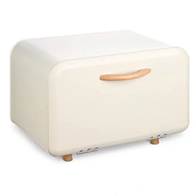 Imagen de Navaris Paneras para Guardar el Pan Panera con diseño Retro Contenedor de Metal Tapa y asa Madera Crema