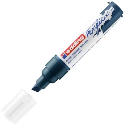 Imagen de edding 5000 marcador acrílico de trazo grueso azul oscuro 1 rotulador resistente al agua punta biselada ancha 5 10 mm pintura acrílica para lienzo, papel kraft, madera y piedra