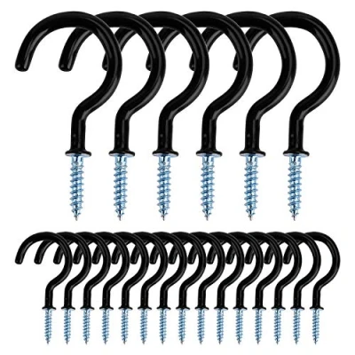 Imagen de MengH SHOP Ganchos de Tornillo Multiuso Techo Recubierto Vinilo Gancho la Taza Metal para Colgar Tazas, Macetas, Luces, Toallas Cocina, 20 Piezas (Negro)