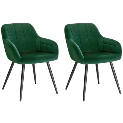 Imagen de WOLTU 2X Sillas de Comedor Nordicas Estilo Vintage Juego 2, Silla Cocina Tapizada con Reposabrazos Tapizadas en Terciopelo, Estructura Metal, Verde Oscuro BH93dgn 2
