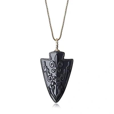Imagen de COAI Collar Dorado con Colgante Punta de Flecha Flor lis Obsidiana Negra Piedra Natural para Hombre y Mujer