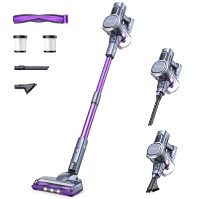 Imagen de Lubluelu Aspiradora sin Cable de 25,000Pa Autonomía 50 Minutos Diseño Independiente y Batería Extraíble Ideal para Suelos Duros, Pelo Mascotas Alfombras