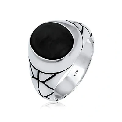 Imagen de Kuzzoi 0610990119 anillo de sello ovalado esmaltado negro sólido 13 mm ancho en Plata ley 925, decorado oxidado para hombre tamaño 60 66,