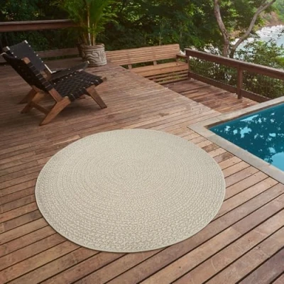 Imagen de the carpet Kansas Alfombra para Exterior e Interior con Aspecto de Yute Natural, Resistente a la Intemperie, Apta Patio y jardín, Crema, 80 cm Redondo
