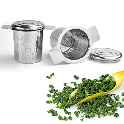 Imagen de Reforung 2 PCS Filtro de Te para Taza Colador Té Acero Inoxidable con Tapa Infusor Asas Reutilizable Malla Fina paraTazas Té, Tetera y Tazas