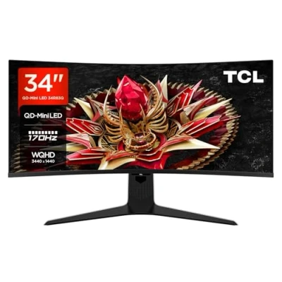 Imagen de TCL 34R83Q 34 pulgadas WQHD Mini LED 1500R Monitor Gaming Curvo, 170Hz, 1ms de tiempo respuesta, AMD FreeSync™ Premium, Resolución 3440 x 1440, 21:9, 1600nits, Display HDR1400, Flicker Free, Tipo C
