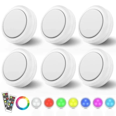 Imagen de MOUJUCHI Luz Led Armario, 6 Pcs RGB Luces Lamparas a Pilas con Control Remoto para Armarios, Pasillo, Escalera, Sótano, Garaje (Blanco)