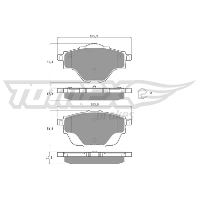 Imagen de TOMEX brakes TX 18 37 Juego de pastillas freno Eje trasero con accesorios PEUGEOT: 308 II Hatchback, SW 2, 3008 SUV