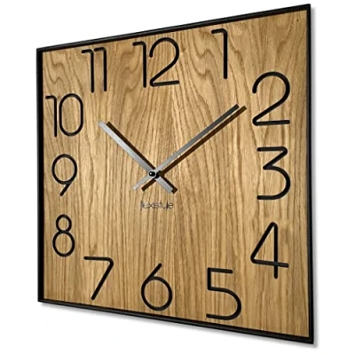 Imagen de FLEXISTYLE Wood Square Reloj de Pared (Madera, 40 cm diámetro, Aspecto Madera, sin Ruido tictac)