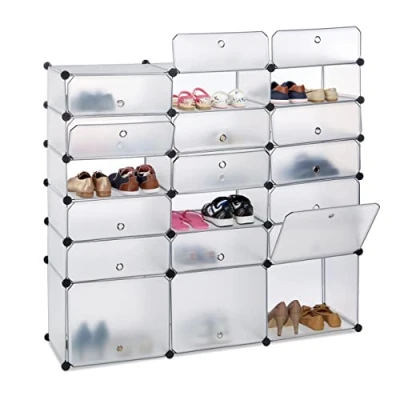 Imagen de Relaxdays Zapatero Modular Grande 18 Compartimentos, Plástico, Transparente, 125 x 140 36 cm