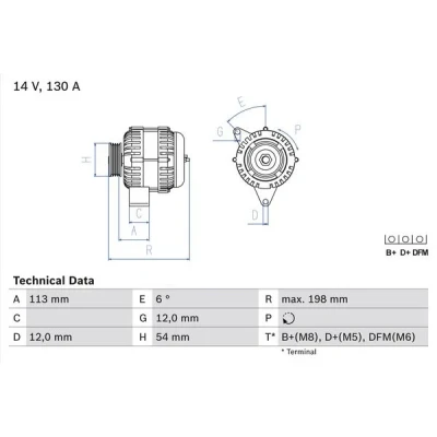 Imagen de BOSCH 0 986 049 000 Alternador 14V 130A SAAB: 9 3 Berlina, Familiar, 5 Berlina