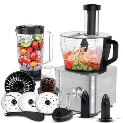 Imagen de SNDOAS Robot de Cocina, 1100 W Cocina Multifuncion, 3.2 Litros Capacidad, Batidora 1.5 Litros, trituradora, Picador, Molienda, Batidor, Color Plateado