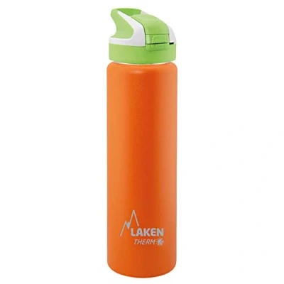 Imagen de Botella de Agua Térmica al Vacío Acero Inoxidable Doble Pared Laken (0,75L Naranja) Tecnología 24 Horas Frío Ideal para Trabajo o Deporte Cierre Hermético y Uso Vertical