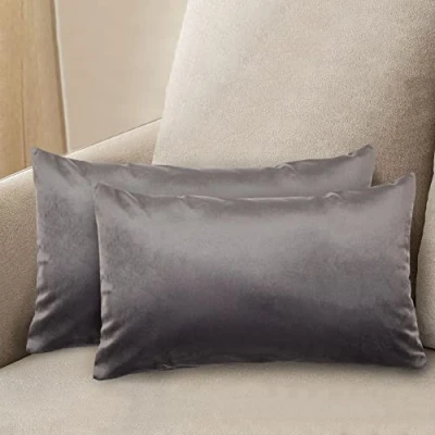Imagen de Komfortec Juego de 2 Fundas cojín Terciopelo 30 x 50 cm, Decorativas, Almohada, Dormitorio, Funda Decorativa para sofá y con Cremallera, Antracita