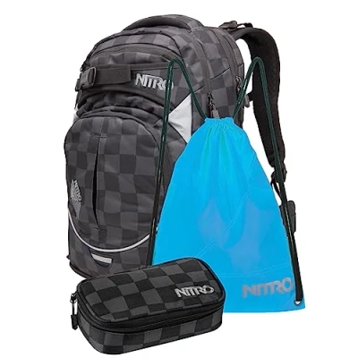Imagen de Nitro Superhero, juego de mochila escolar, mochila, cinturón cadera extraíble, placa inferior resistente, bolsa térmica, compartimento para portátil, deporte o saco deportivo y