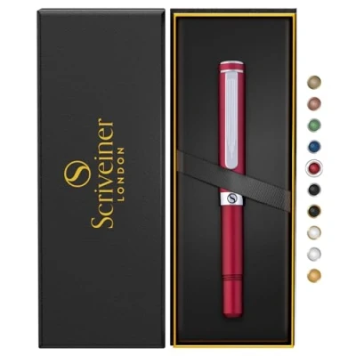 Imagen de Scriveiner Bolígrafo Rollerball EDC Rojo de Lujo, Impresionante Bolsillo con Acabado Cromado, Recambio Schmidt Alemán, Buen Regalo, Elegante Set Diseño para Oficina