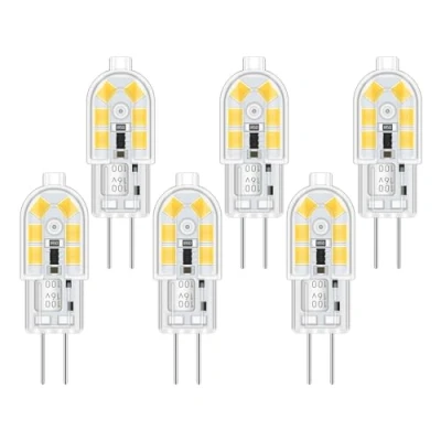 Imagen de Akynite Bombillas G4 2W LED 12V Blanco Frío 6000K para Campana Extractora, 200LM, CA CC Bi pin LED, Bombilla Halógena 10W 20W Equivalente, no regulable, pack de 6