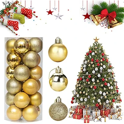 Imagen de Tuofang Bola de Navidad, 24 Piezas Adornos Bolas arbol Decoración Navidad Arbol, para árboles Bodas, Fiestas (Oro)