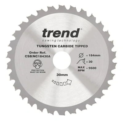 Imagen de Trend CraftPro TCT CSB/NC18430A Hoja de sierra biselada frontal para madera, 184 mm diámetro, 30 dientes, corte 2 mm, gancho cero,