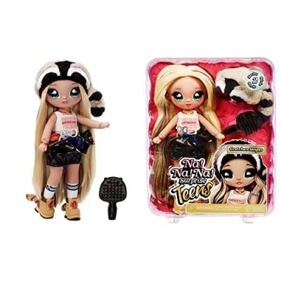 Imagen de Na! Surprise Teens moda para coleccionar Muñeca rubia de tela suave 27,94cm inspirada en un mapache Gretchen Stripes, color (MGA Entertainment 575498C3)