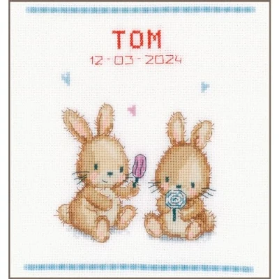 Imagen de VERVACO Kit Punto De Cruz Bebe Nacimiento Regalos DIY Completo CONEJITOS CON HELADOCreativo Manualidades Creatividad Adultos Decoracion Pared Bordar Principiantes ca. 19 x 21 cm Cross Stitch