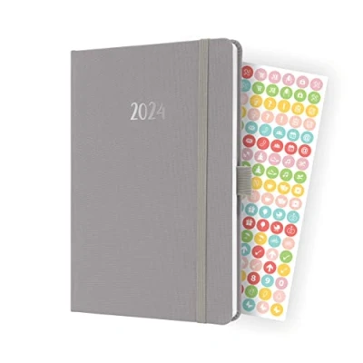 Imagen de SIGEL J4403 Agenda semanal Jolie 2024, certificación FSC, dos páginas = una semana, tapa dura superficie textil, aprox. A5, gris claro, 174