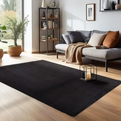Imagen de Carpettex Teppich Moderna Alfombra de Pelo Corto y Suave, un Solo Color, con Parte Inferior Antideslizante Lavable Tacto Color:Negro, Tamano:240x340 cm