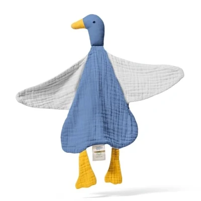 Imagen de Mababu Manta de seguridad con diseño pato, regalo para nacimiento, peluche bebé, 100 % muselina orgánica, algodón orgánico GOTS, bebés a partir 0 meses, niño y