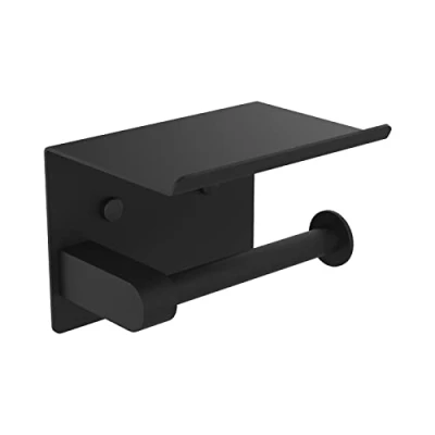 Imagen de Ibergrif MK34053B Portarrollos Adhesivo Sin Tapa de Papel Higiénico con el Teléfono Móvil Estante Almacenamiento, Acero Inoxidable, negro