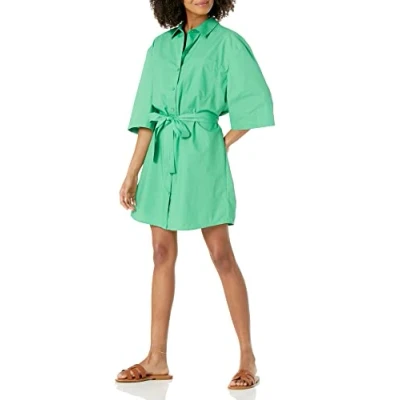 Imagen de The Drop Vestido camisero mini Dakota para mujer, con cinturón, verde jade, L