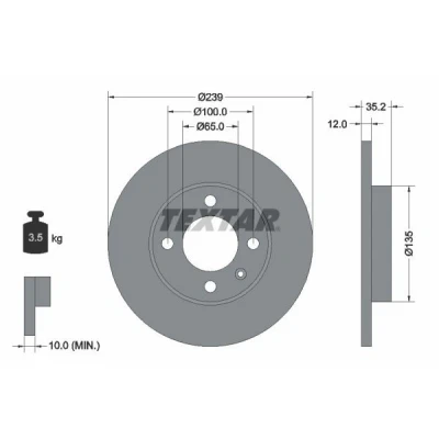 Imagen de TEXTAR PRO 92010603 Disco de freno 239 12 04/05 100 macizo revestido sin perno sujeción rueda, buje rueda VOLKSWAGEN: GOLF 3, 2