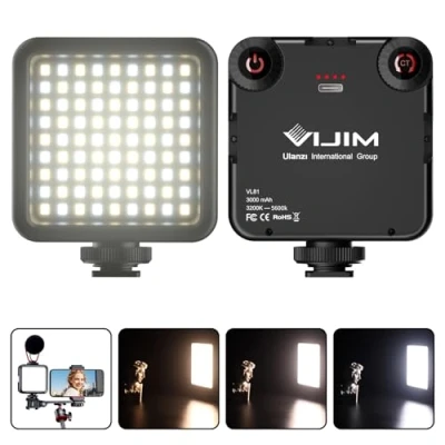 Imagen de Luz de Cámara, LED con 3 Zapatas Frías, Video Recargable 3000mAh, CRI95+Dimmable 3200K 5600K Foto Profesional para Vlog VL81 USB Shooting