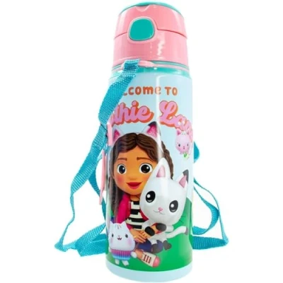 Imagen de CARTOON botella de aluminio con pajita Gabby&#039;s Dollhouse 600 ml apertura automática para niños