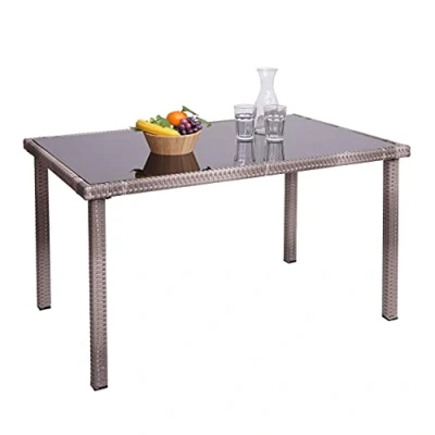Imagen de Mendler mesa de polirratán HWC G19, jardín, balcón, 120 x 75 cm, color gris marrón