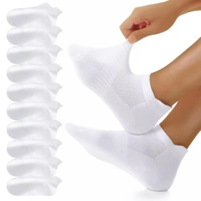 Imagen de YouShow 10 Pares Calcetines Tobilleros Hombre Mujer, Transpirables Algodón Cortos, Antideslizantes Deportivos Blanco 35 38