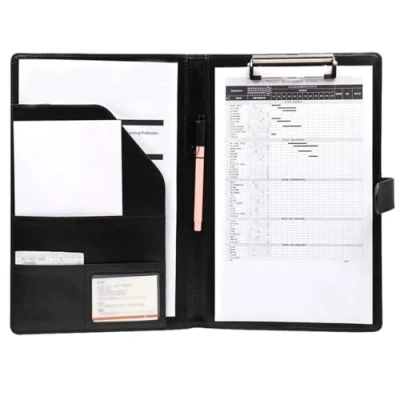Imagen de portapapeles A4, carpeta de piel para bloc escritura, portapapeleras, portapapeles, documentos con compartimentos interiores, escuela, hogar, oficina