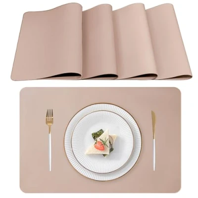 Imagen de Lumaca Manteles Individuales Lavables, Juego de 4 Salvamanteles Individuales, Resistentes al Calor, Antideslizantes, para Mesa Cocina y Restaurantes,Rosa