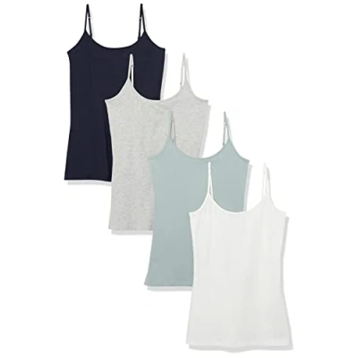 Imagen de Amazon Essentials Camisola de Ajuste Entallado Mujer, Pack 4, Azul Marino/Blanco/Gris/Verde Turquesa, L