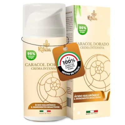 Imagen de 100ml CREMA HIDRATANTE FACIAL BIO con BABA DE CARACOL al 75% y ACIDO HIALURONICO PURO Ritalia® Ingredientes Antiarrugas, Antiedad Antimanchas para cara Contorno Ojos MUJER HOMBRE