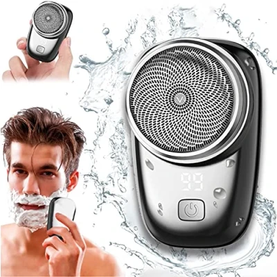 Imagen de Mini afeitadora, maquinilla de afeitar eléctrica para hombres, afeitadora portátil tamaño bolsillo con pantalla LED, recargable por USB, impermeable, fácil usar en seco y húmedo