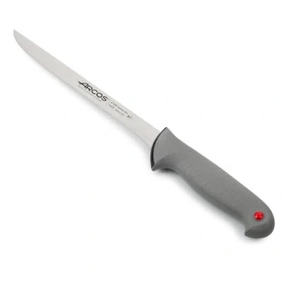 Imagen de Arcos Serie Colour Prof Cuchillo Fileteador Flexible Hoja de Acero Inoxidable NITRUM 200 mm Mango Polipropileno recubierto Elastómero Color gris