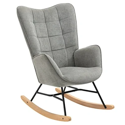 Imagen de MEUBLE COSY FUNKEL Fabric Grey Rock Mecedora Relax con Asiento Acolchado, Madera Tela, Gris, 66x84x97 cm