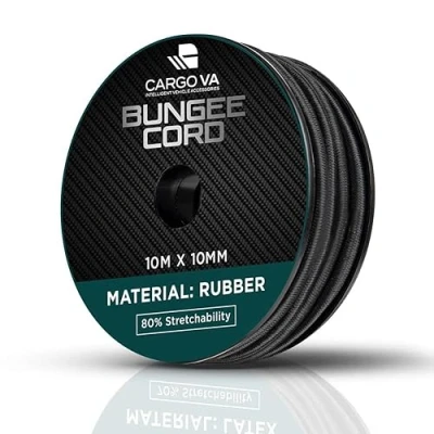 Imagen de CARGO VA Intelligent Vehicle Accessories CargoVA Cuerda de goma 10 mm, m, color negro, 80% estiramiento, resistente a la intemperie para remolques, toldos, lonas, etc