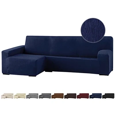 Imagen de GFD Funda de Sofá Chaise Long, Protectora Longue L Tela Elástica Ajustable, Resistente Perros Gatos Mascotas (Azul, Izquierda)
